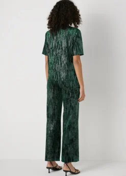 Trousers>Et Vous Green Glitter Velvet Trousers