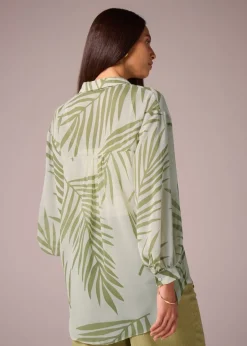 Tops>Et Vous Green Palm Leaf Blouse