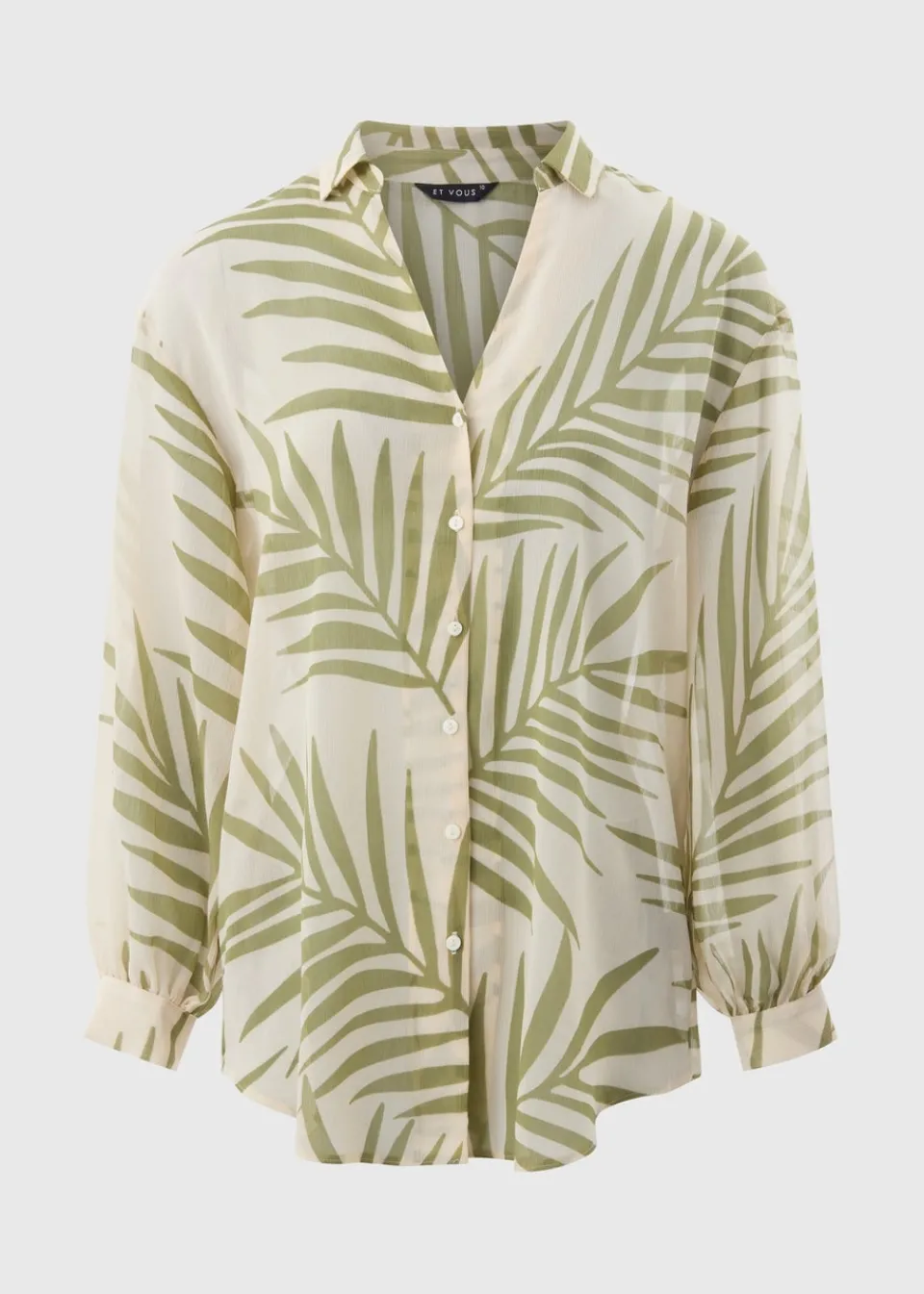 Tops>Et Vous Green Palm Leaf Blouse