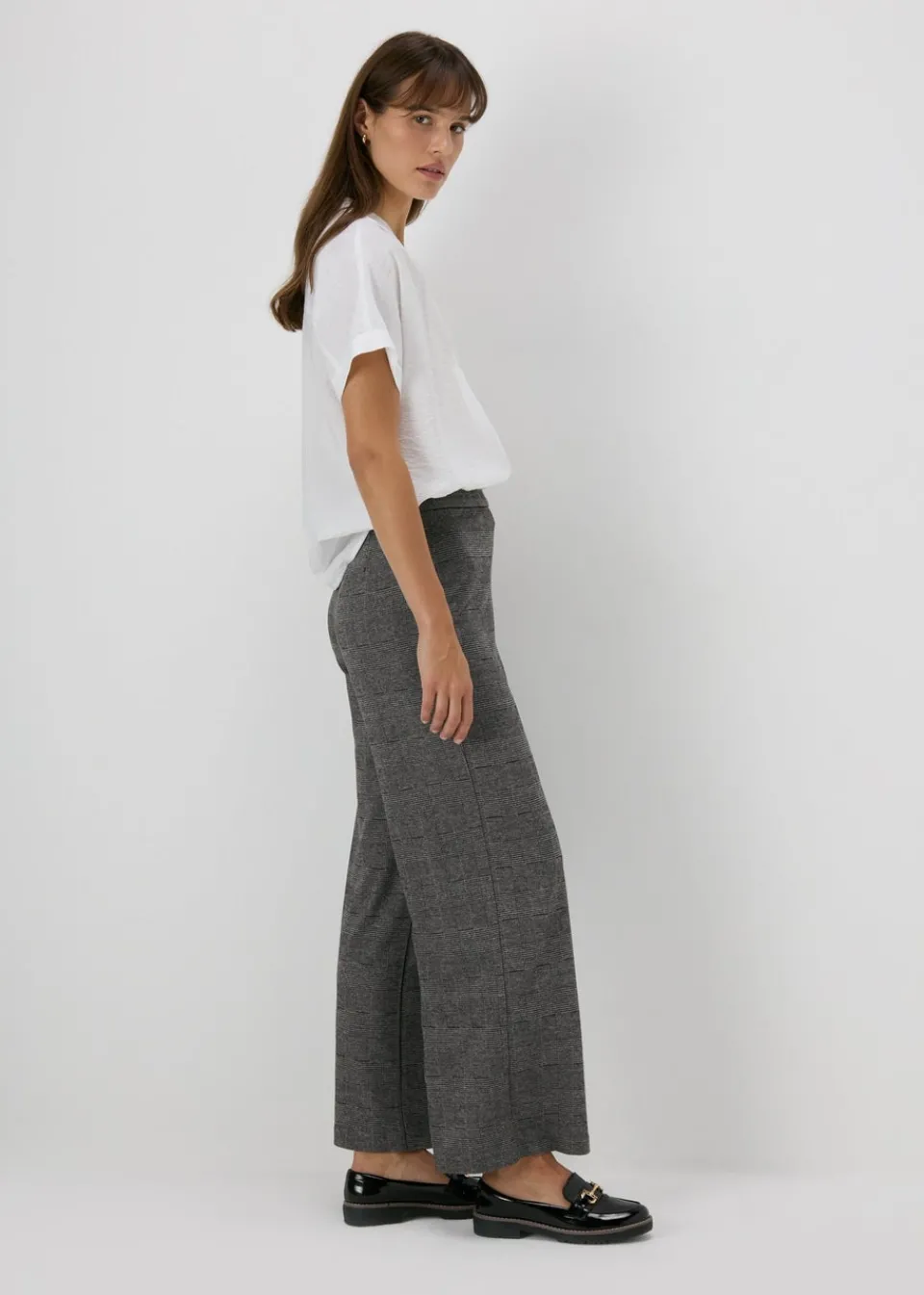 Trousers>Et Vous Grey Check Ponte Wide Leg Trousers