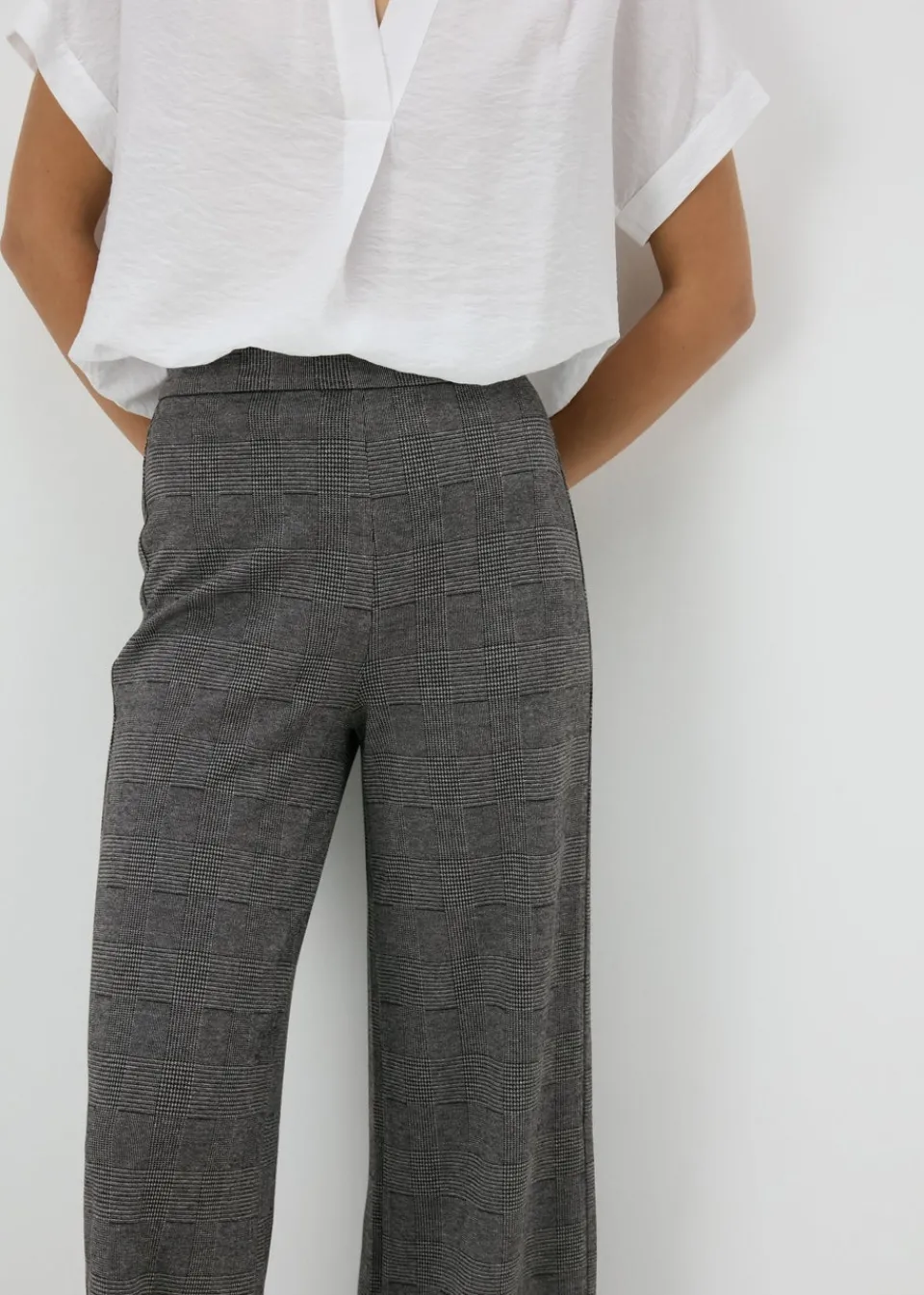 Trousers>Et Vous Grey Check Ponte Wide Leg Trousers
