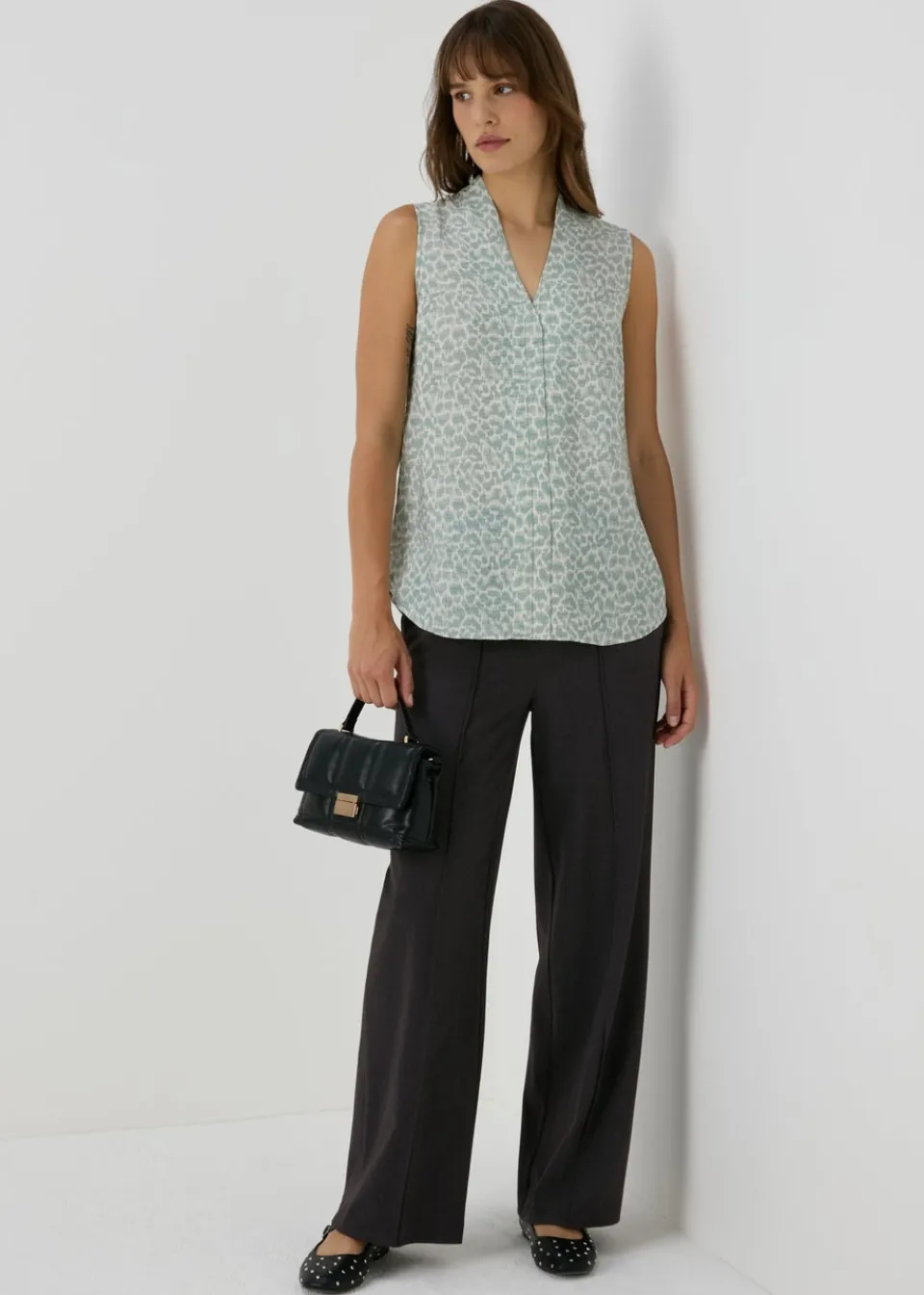 Trousers>Et Vous Grey Regular Wide Leg Trousers