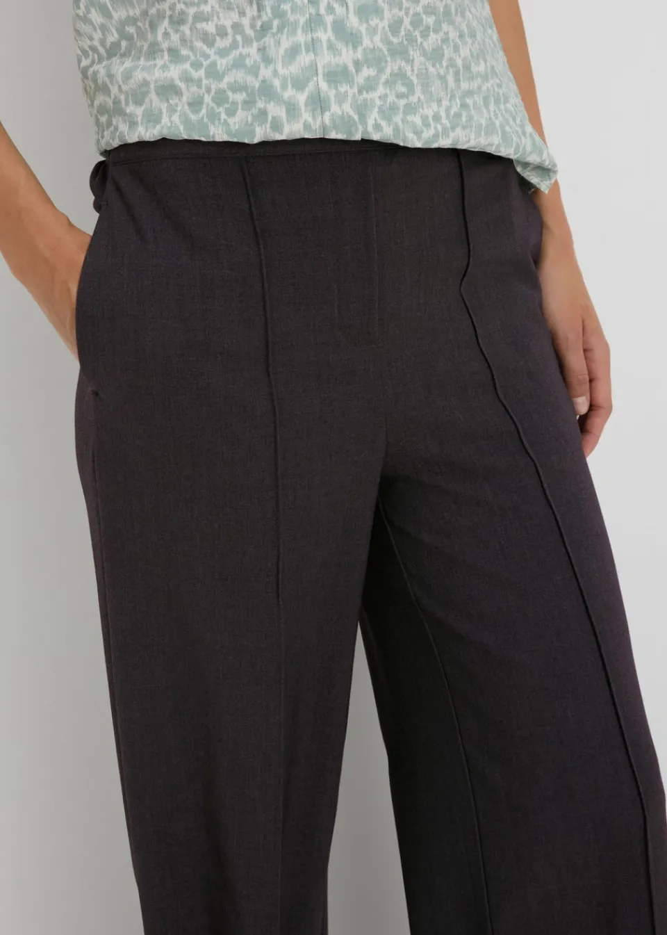 Trousers>Et Vous Grey Regular Wide Leg Trousers