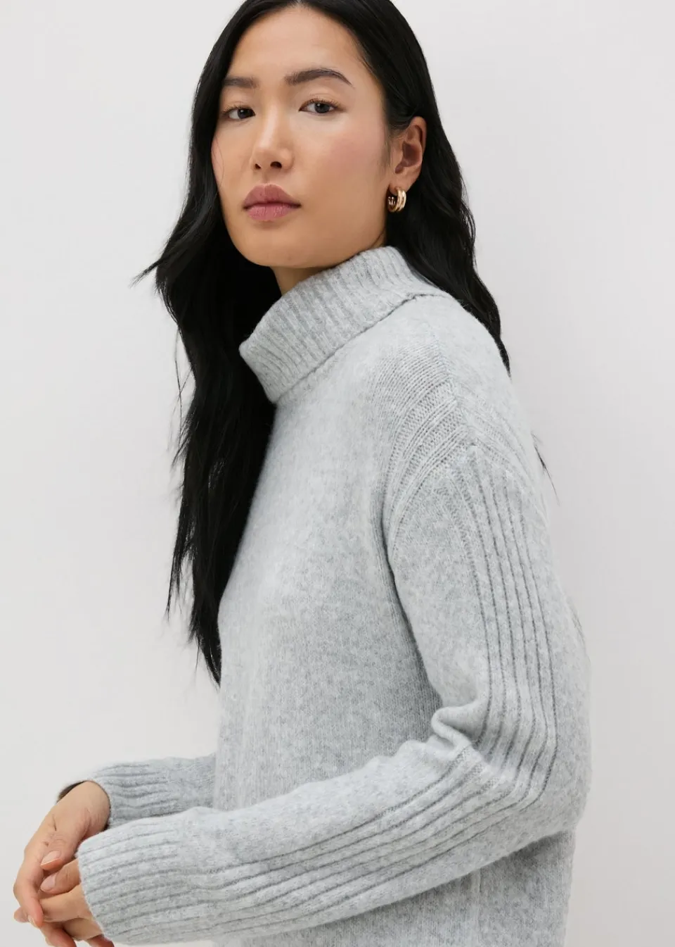 Knitwear>Et Vous Grey Roll Neck Knit Midi Dress