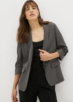 Coats & Jackets>Et Vous Grey Ruched Sleeve Blazer