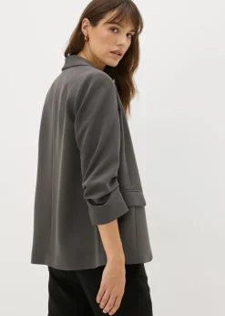 Coats & Jackets>Et Vous Grey Ruched Sleeve Blazer