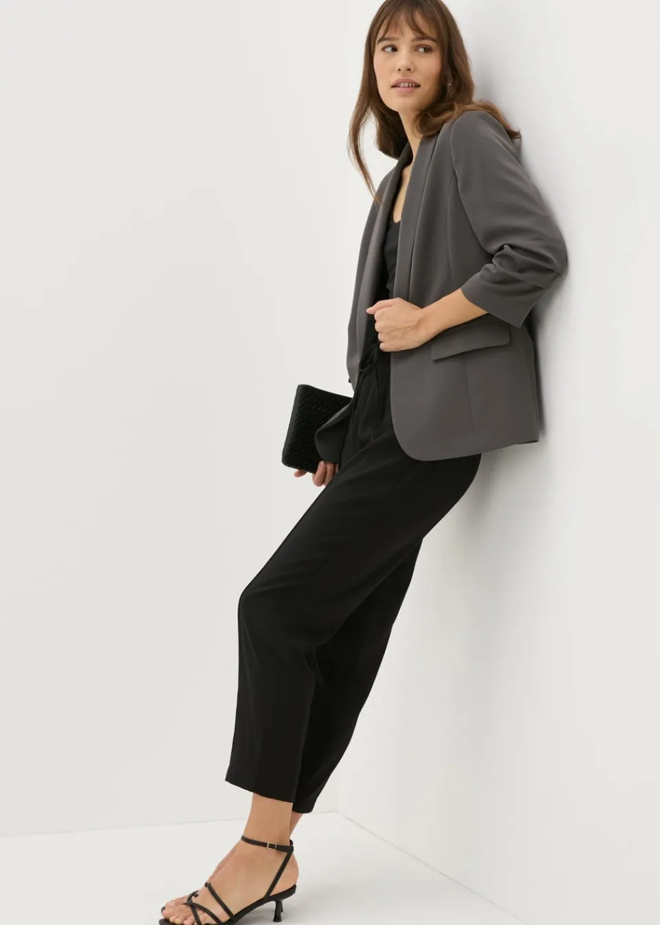 Coats & Jackets>Et Vous Grey Ruched Sleeve Blazer