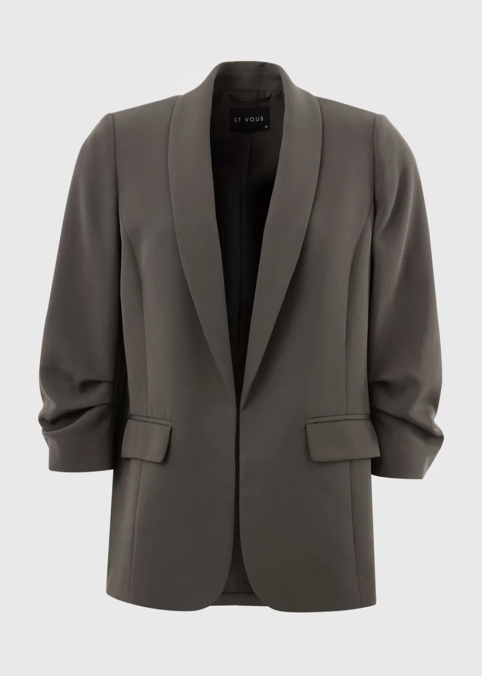 Coats & Jackets>Et Vous Grey Ruched Sleeve Blazer