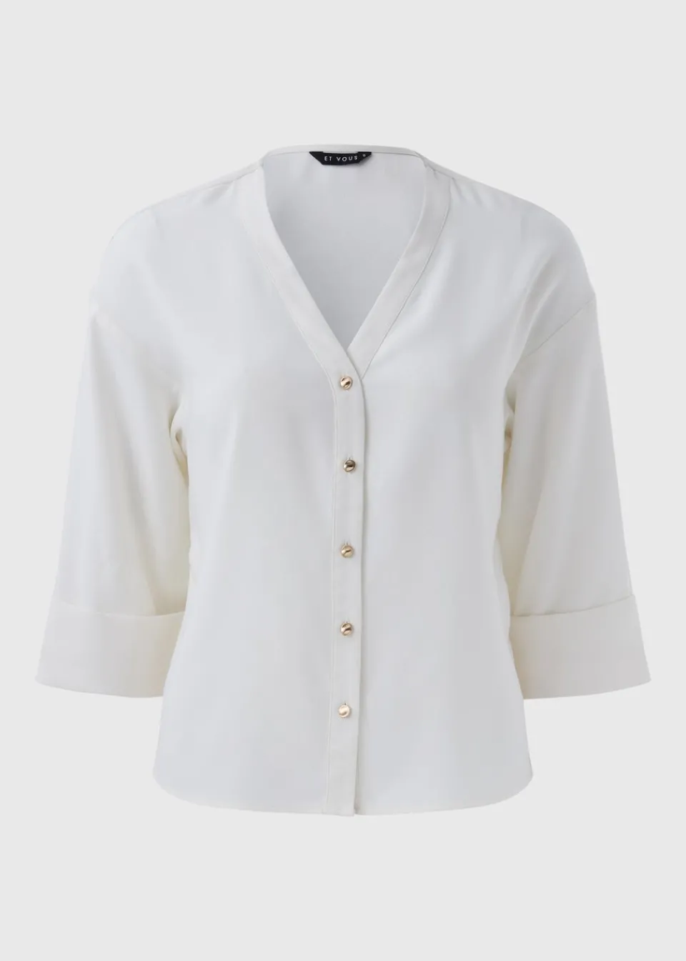 Tops>Et Vous Ivory Button V Neck Blouse