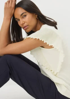 T-Shirts>Et Vous Ivory Frill Sleeve T-Shirt