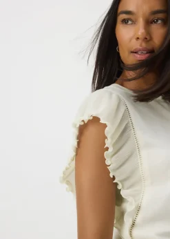 T-Shirts>Et Vous Ivory Frill Sleeve T-Shirt