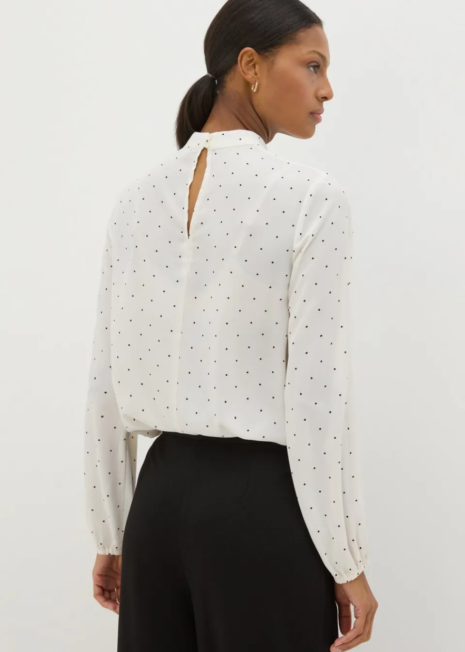 Tops>Et Vous Ivory Spot High Neck Blouse