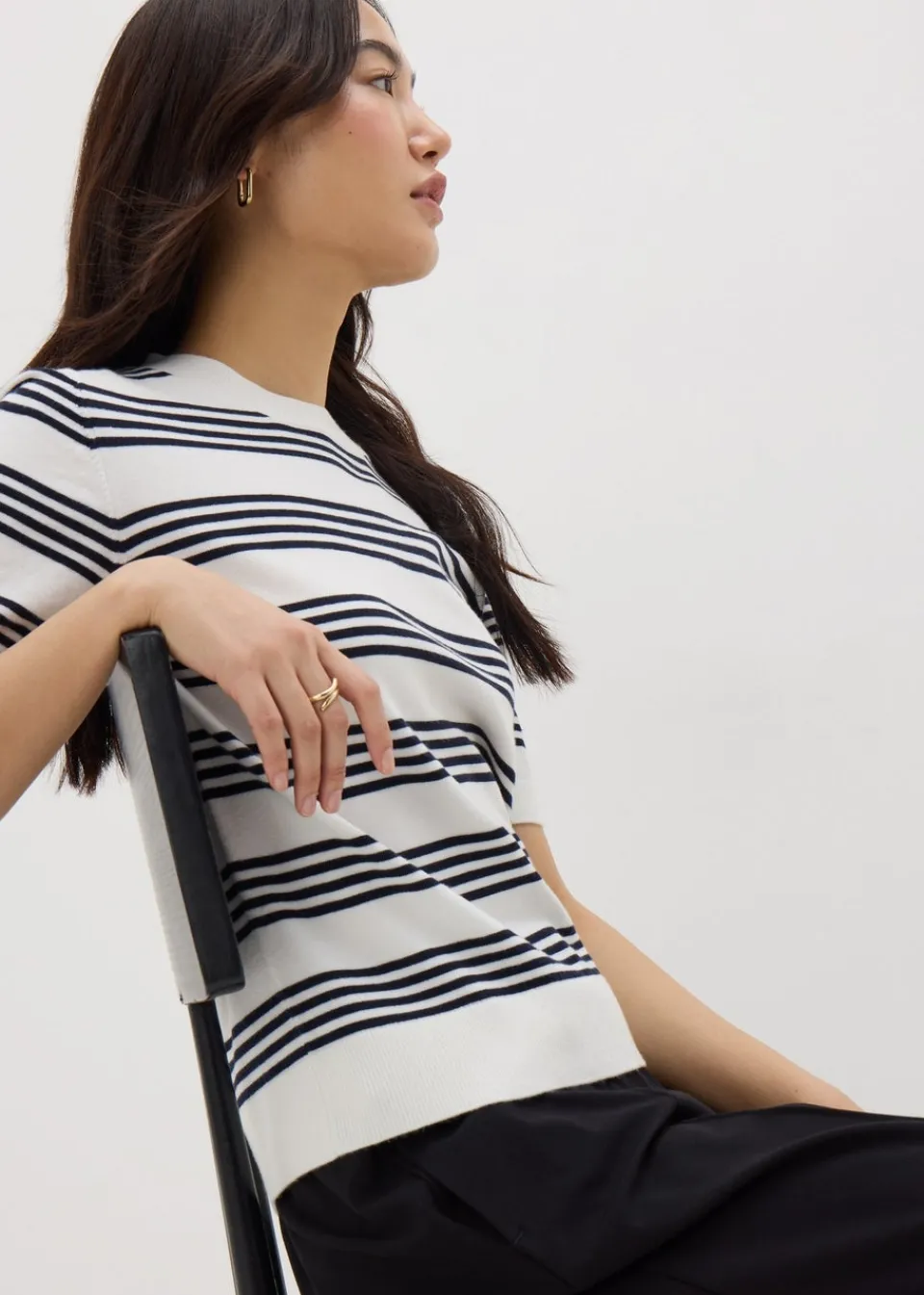 Tops>Et Vous Ivory Stripe Short Sleeve Jumper