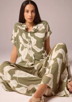 Tops>Et Vous Khaki Co Ord Leaf Print Utility Shirt
