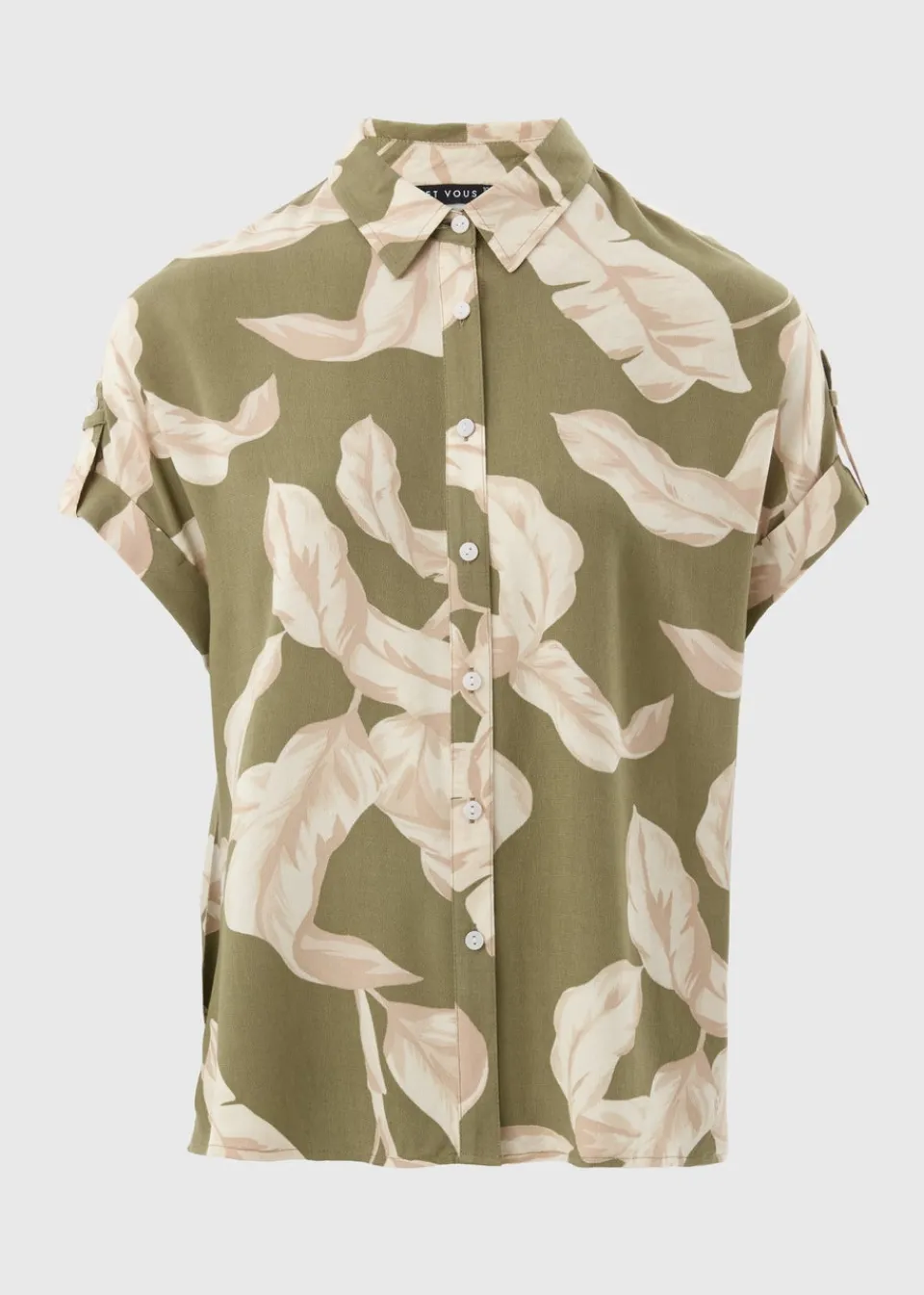 Tops>Et Vous Khaki Co Ord Leaf Print Utility Shirt