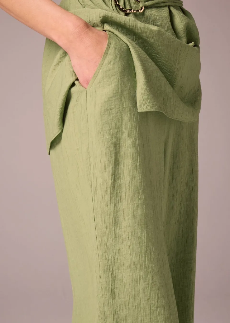 Trousers>Et Vous Co Ord Textured Wide Leg Trousers Khaki