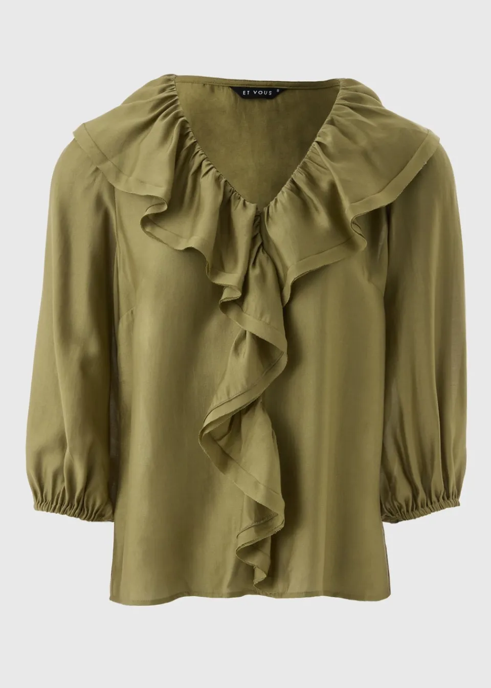 Tops>Et Vous Khaki Frill Blouse