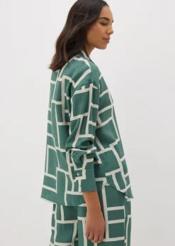 Co-Ord Sets>Et Vous Khaki Geometric Print Co Ord Shirt