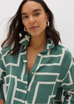 Co-Ord Sets>Et Vous Khaki Geometric Print Co Ord Shirt
