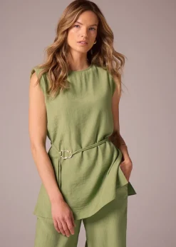 Tops>Et Vous Textured Tunic Blouse Khaki