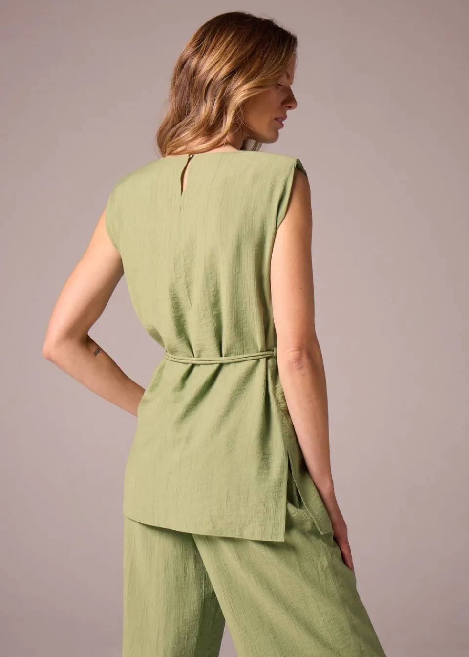 Tops>Et Vous Textured Tunic Blouse Khaki