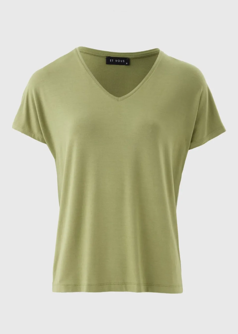 T-Shirts>Et Vous Khaki V-Neck Top