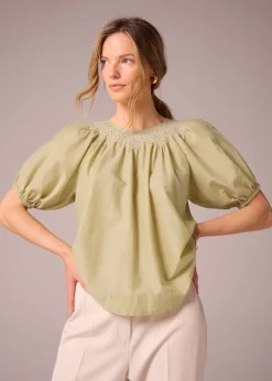 Tops>Et Vous Lime Embroidered Blouse