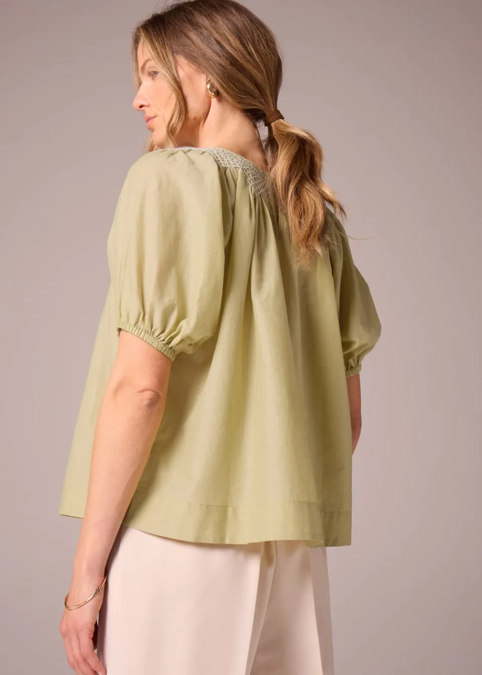 Tops>Et Vous Lime Embroidered Blouse