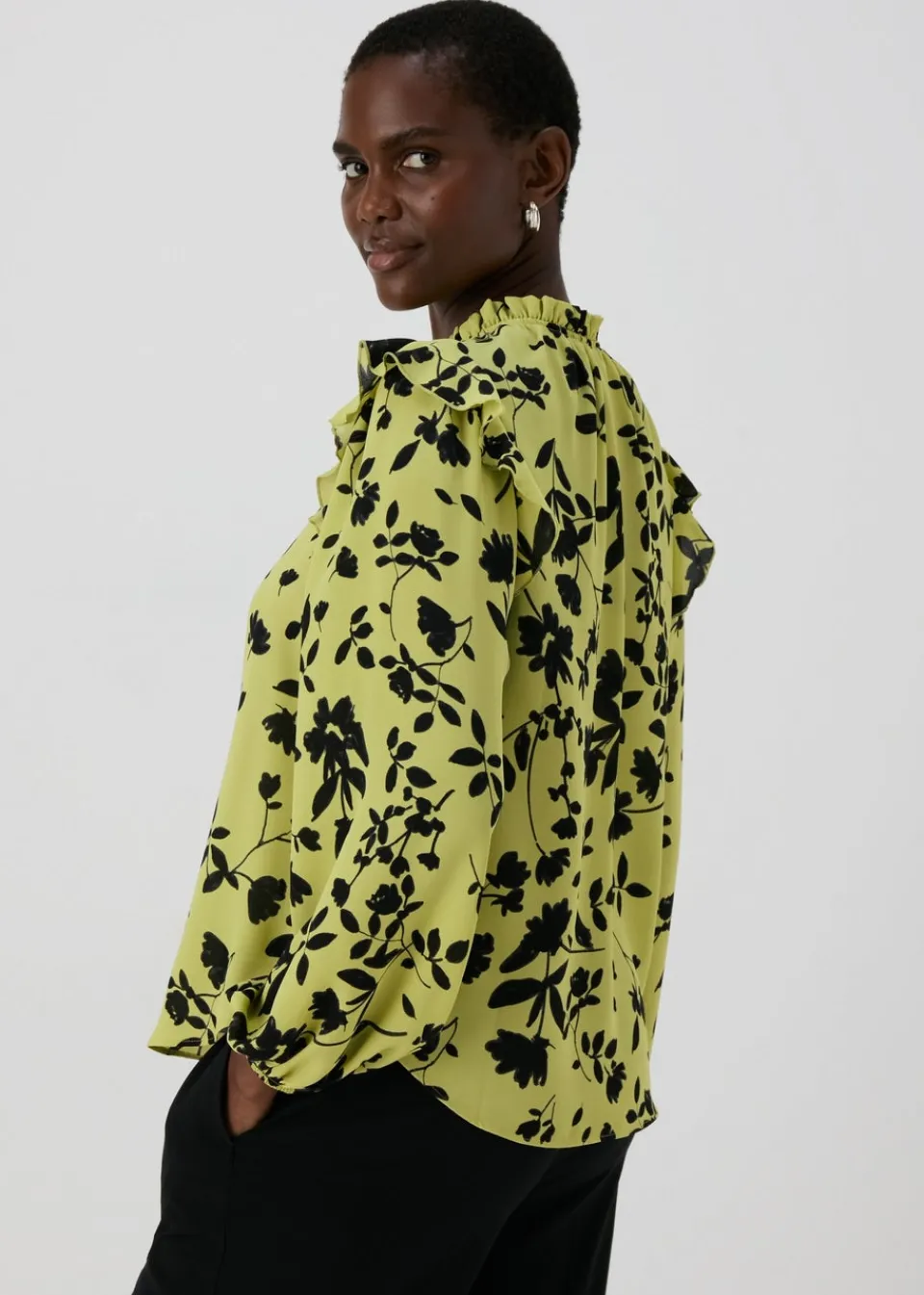Tops>Et Vous Lime Floral Blouse