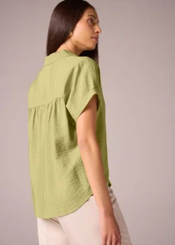 Tops>Et Vous Lime Green Airflow V-Neck Blouse