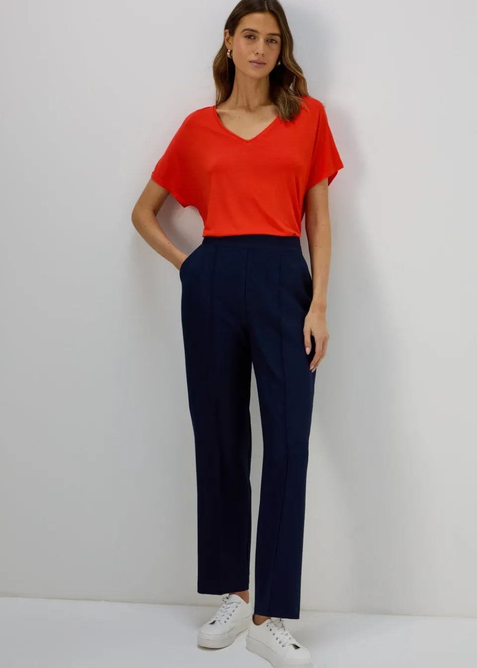 Trousers>Et Vous Pleat Front Straight Leg Trousers Navy