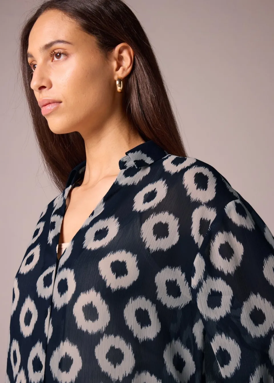 Tops>Et Vous Navy Scratch Spot Blouse