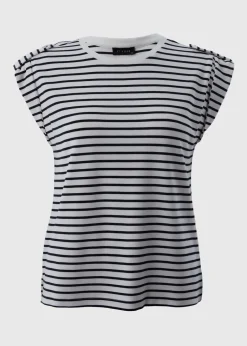 T-Shirts>Et Vous Navy Stripe High Sleeve T-Shirt