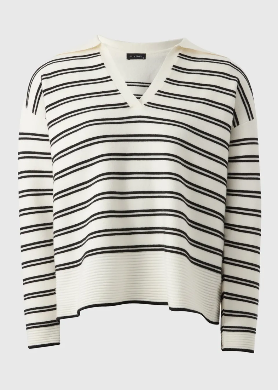 Tops>Et Vous Navy Stripe V-Neck Polo Jumper