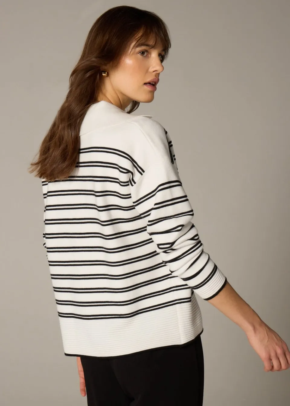 Tops>Et Vous Navy Stripe V-Neck Polo Jumper