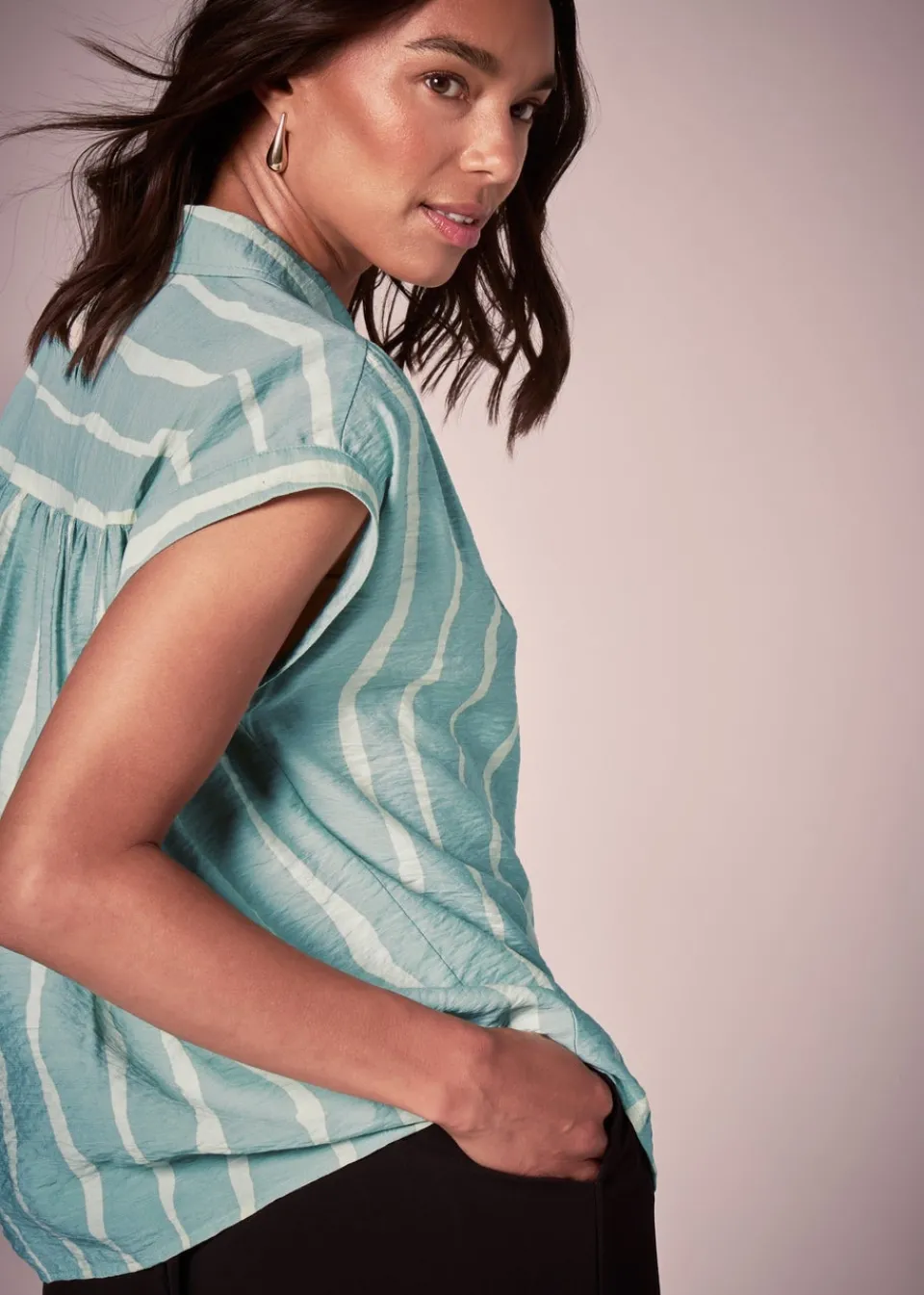 Tops>Et Vous Sage Stripe Blouse