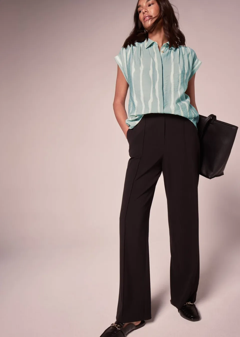 Tops>Et Vous Sage Stripe Blouse