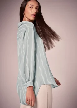 Tops>Et Vous Sage Stripe Blouse