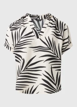Tops>Et Vous White Palm Leaf V-Neck Top