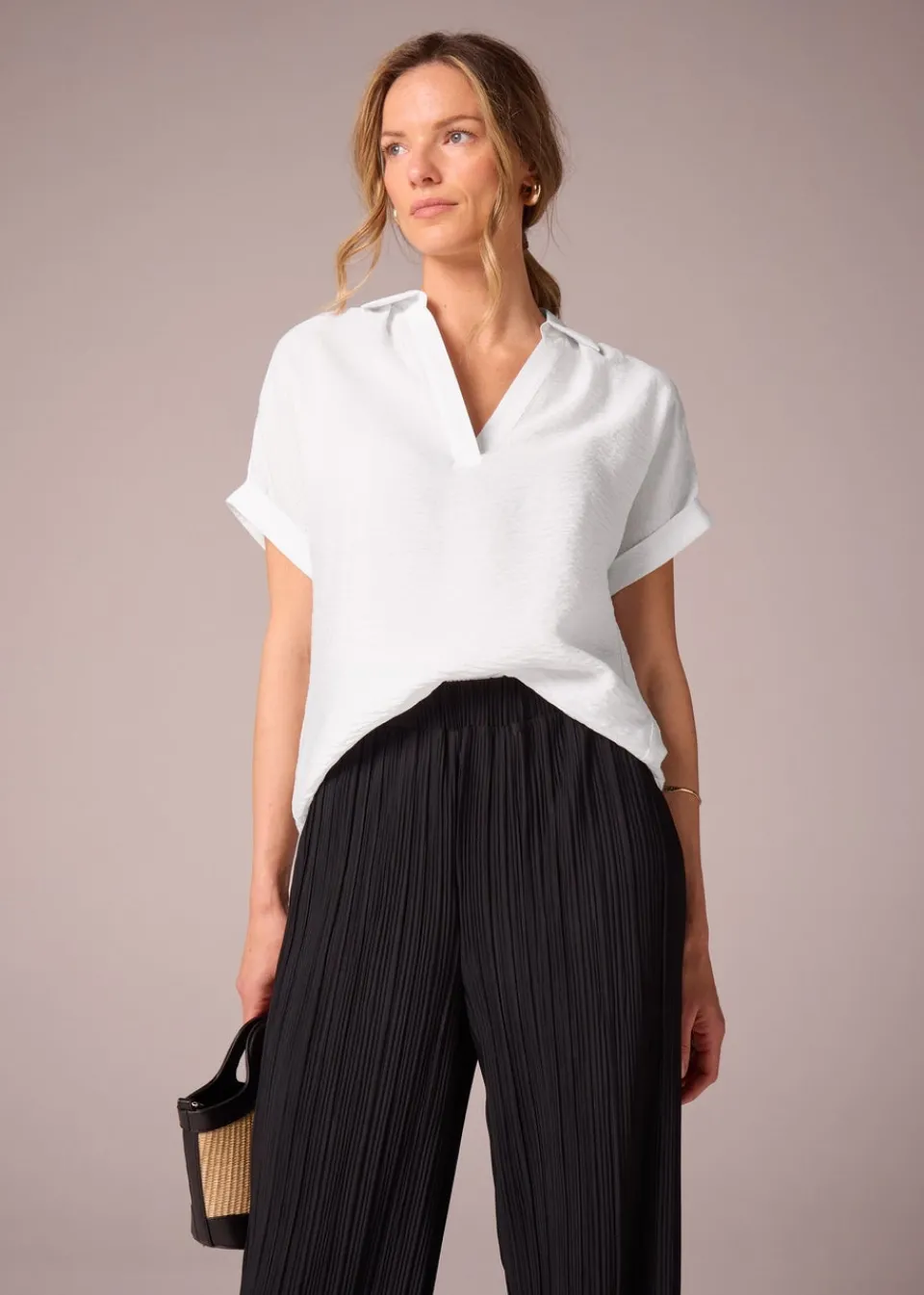 Tops>Et Vous White Popover Blouse