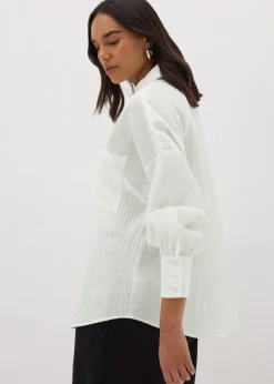 Tops>Et Vous White Textured Shirt