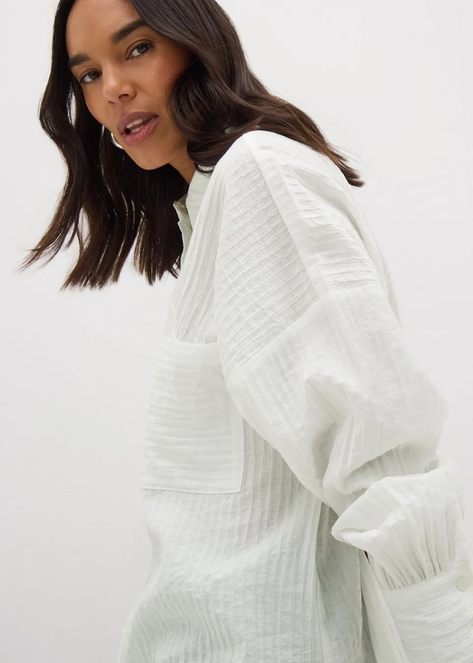 Tops>Et Vous White Textured Shirt