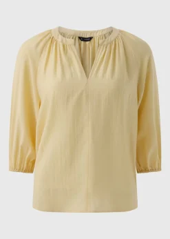 Tops>Et Vous Yellow 3/4 Sleeve V Neck Blouse