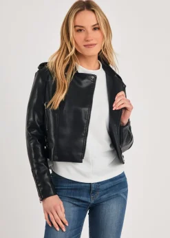 Coats & Jackets>French Connection Black Faux Leather Biker Jacket