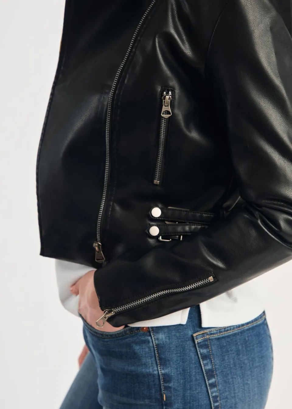 Coats & Jackets>French Connection Black Faux Leather Biker Jacket