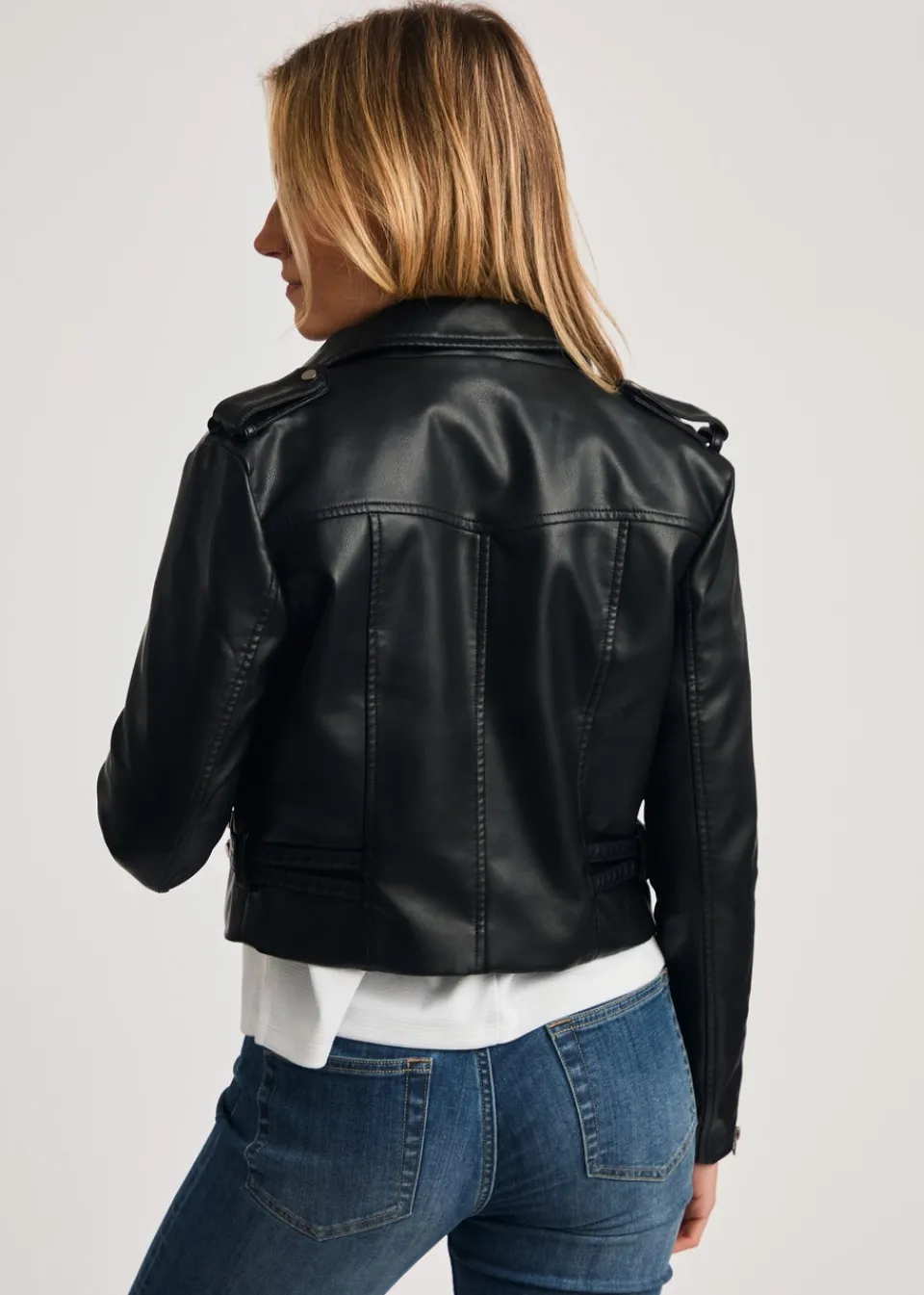 Coats & Jackets>French Connection Black Faux Leather Biker Jacket