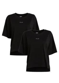 T-Shirts>French Connection Black 2-Pack Cotton Printed Short Sleeve T-Shirts