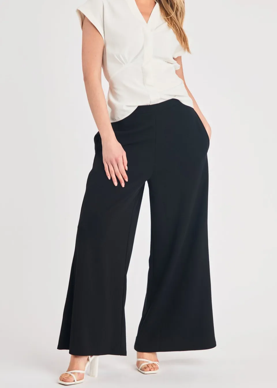 Trousers>French Connection Black Wide Leg Crepe Trousers