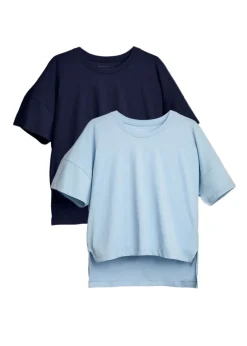 T-Shirts>French Connection Blue Cotton Crew Neck Boxy Fit T-Shirts 2 Pack