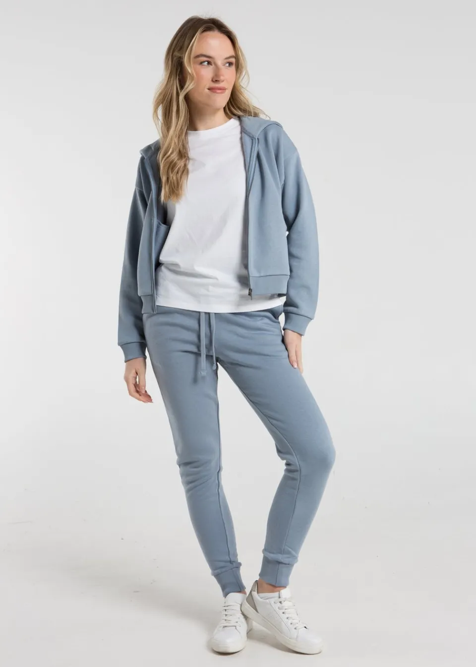 Tops>French Connection Blue Cotton Blend Boxy Zip Hoody